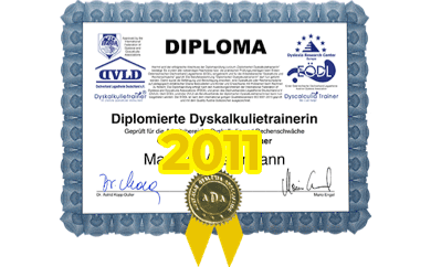 Diploma zum diplomierten Dyskalkulietrainer von Katharina Engelmayer-Nejad von 2011