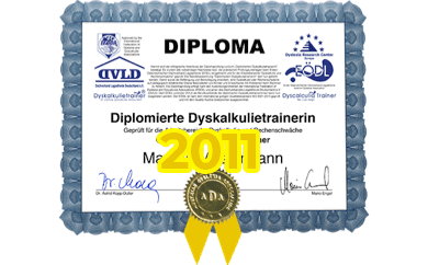 Diploma zum diplomierten Dyskalkulietrainer von Elisabeth Hünermund von 2011