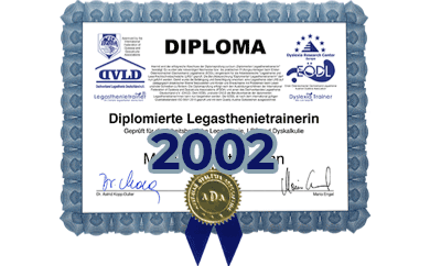 Diploma zum diplomierten Legasthenietrainer von Birgit Lainer von 2002