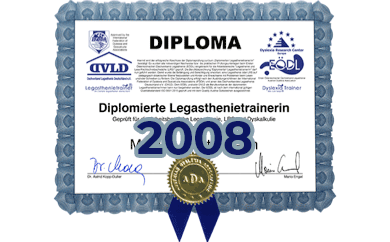 Diploma zum diplomierten Legasthenietrainer von Natascha Wiesner von 2008