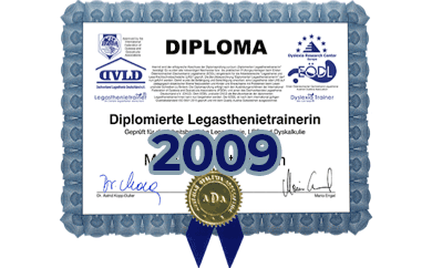 Diploma zum diplomierten Legasthenietrainer von Dagmar Reiche-Ehn von 2009