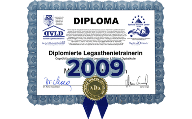 Diploma zum diplomierten Legasthenietrainer von Prof. Mag. Dr. Martina Leitinger, MBA von 2009