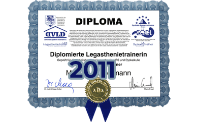 Diploma zum diplomierten Legasthenietrainer von Katharina Engelmayer-Nejad von 2011