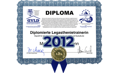 Diploma zum diplomierten Legasthenietrainer von Regine Ruth Roß von 2012