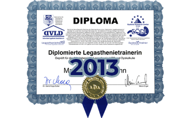 Diploma zum diplomierten Legasthenietrainer von Dipl.Päd. Bettina Kretschmer, M.A. von 2013