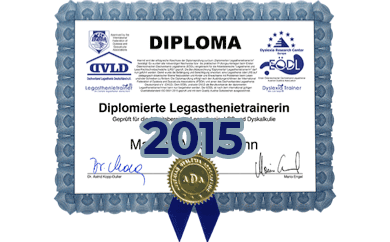 Diploma zum diplomierten Legasthenietrainer von Yvonne Sagl von 2015