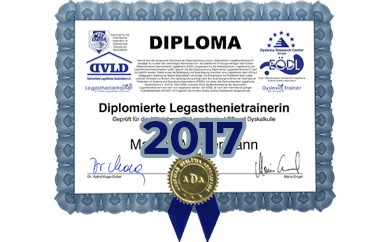 Diploma zum diplomierten Legasthenietrainer von Lisa-Maria Wimmer, BA von 2017