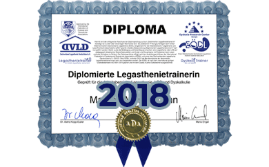 Diploma zum diplomierten Legasthenietrainer von Mag. Petra Schubert von 2018