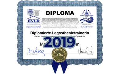 Diploma zum diplomierten Legasthenietrainer von Elisabeth Stangl von 2019