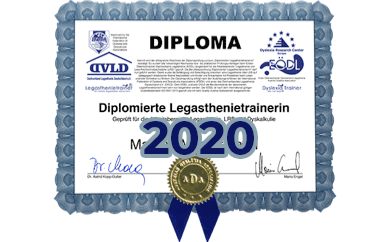 Diploma zum diplomierten Legasthenietrainer von Patricia Velte von 2020