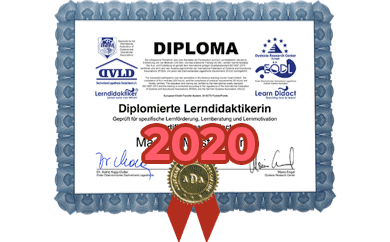 Diploma zum diplomierten Lerndidaktiker von Bianka Hehrhold von 2020