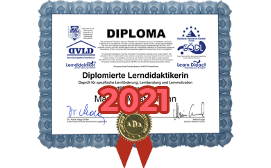 Diploma zum diplomierten Lerndidaktiker von Manuela Gaitzenauer von 2021